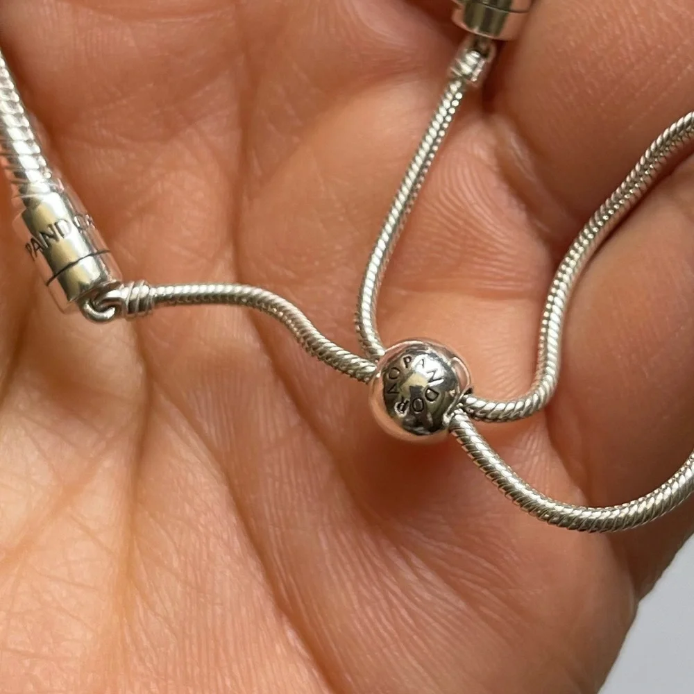 Authentic Pandora Slider Tennis Bracelet w/ 3 Pandora Charms EUC - Picture 11 of 16